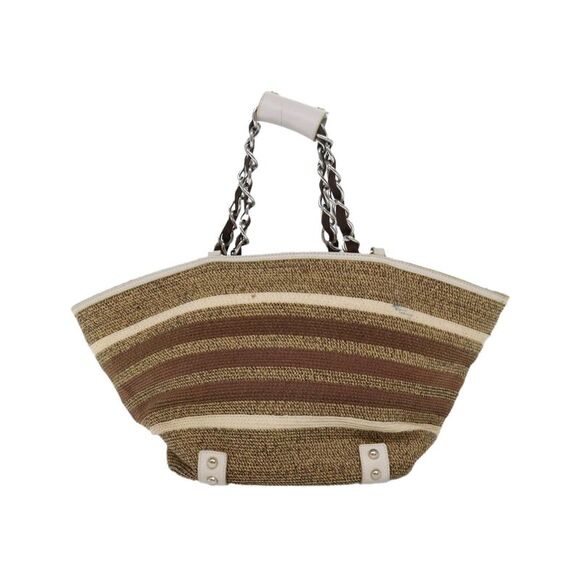 Pre Loved BURBERRY Striped Straw Tote Bag Womens Brown - Picture 2 of 8